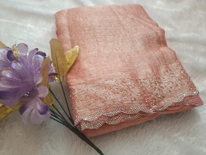 BLING BORDER REPLICA SAREES(peach pink)