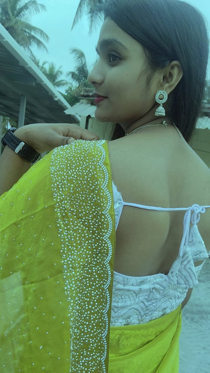 🟡 Mustard Yellow Bling Saree