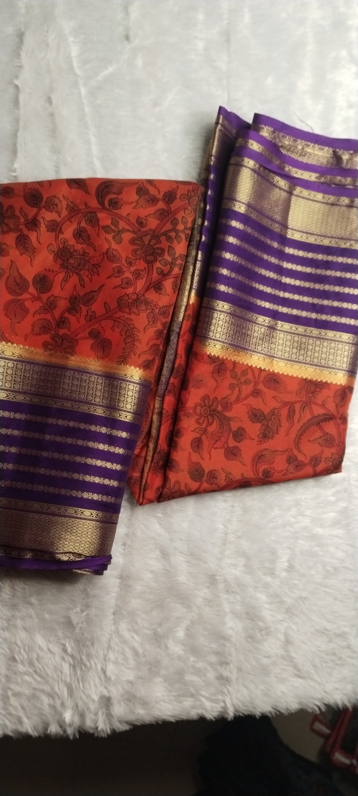 Semi crepe printed rust orange saree