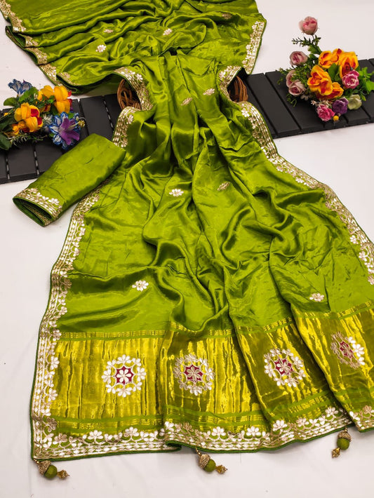 PARROT GREEN REGAL GAJJI SILK SAREE - SK-33-PGRGSS