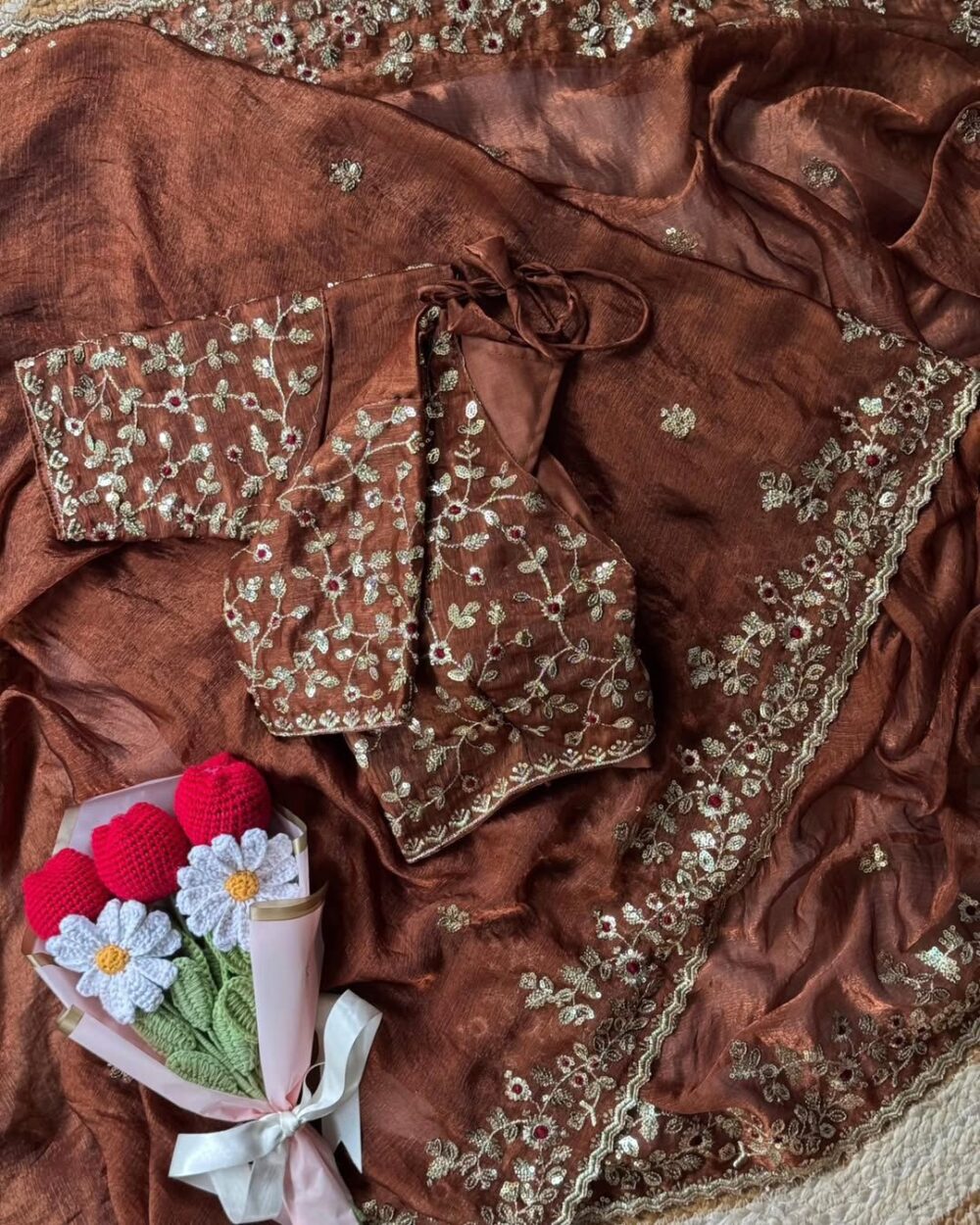 Embroidery Designer Saree with Stitched Blouse - Image 3