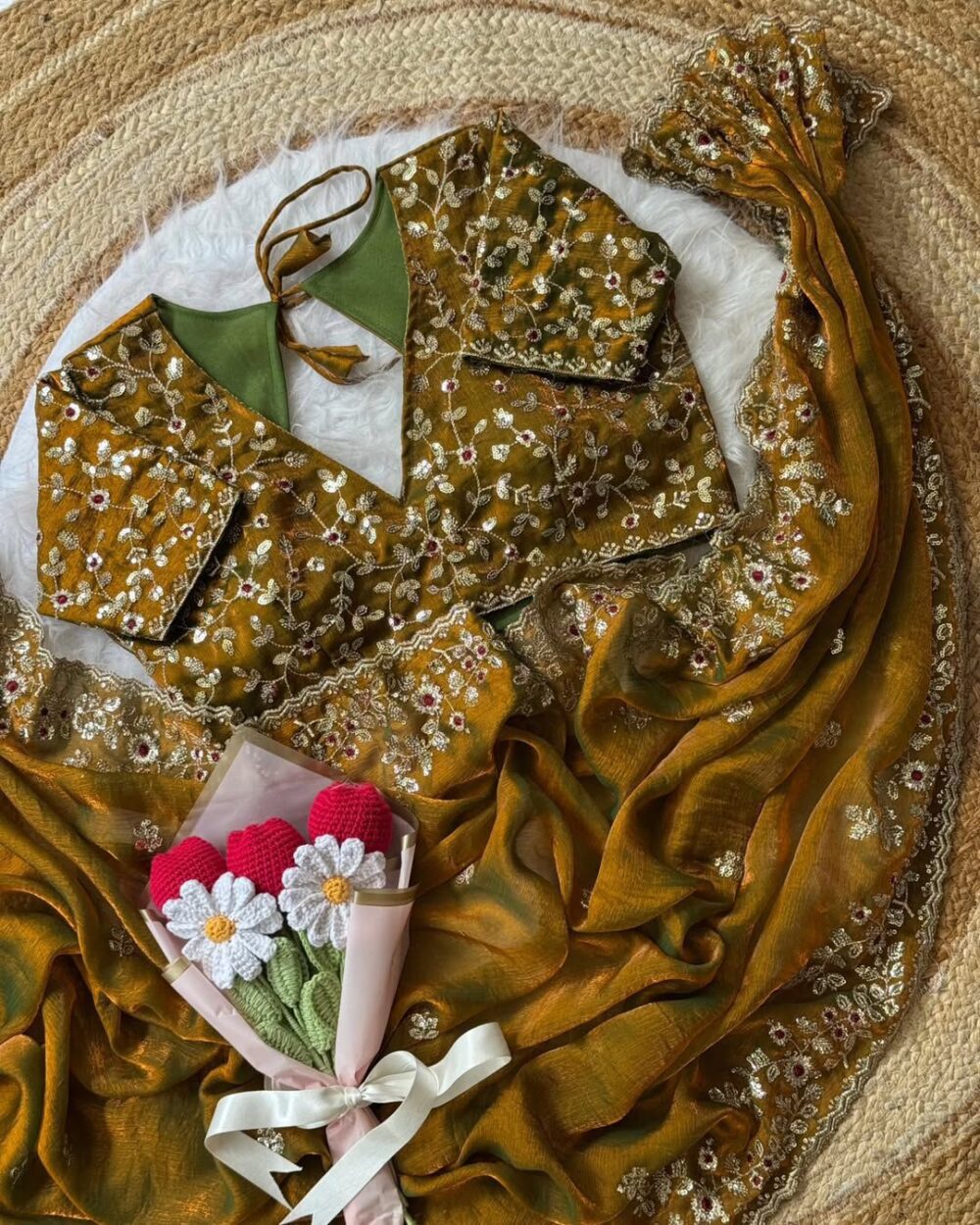 Embroidery Designer Saree with Stitched Blouse - Image 3